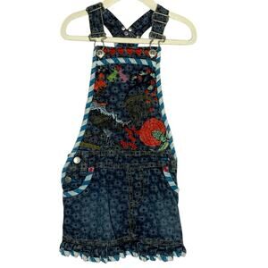 Oilily 4Y Denim Shortall Romper Embellish Flower Jumpsuit Embroidered